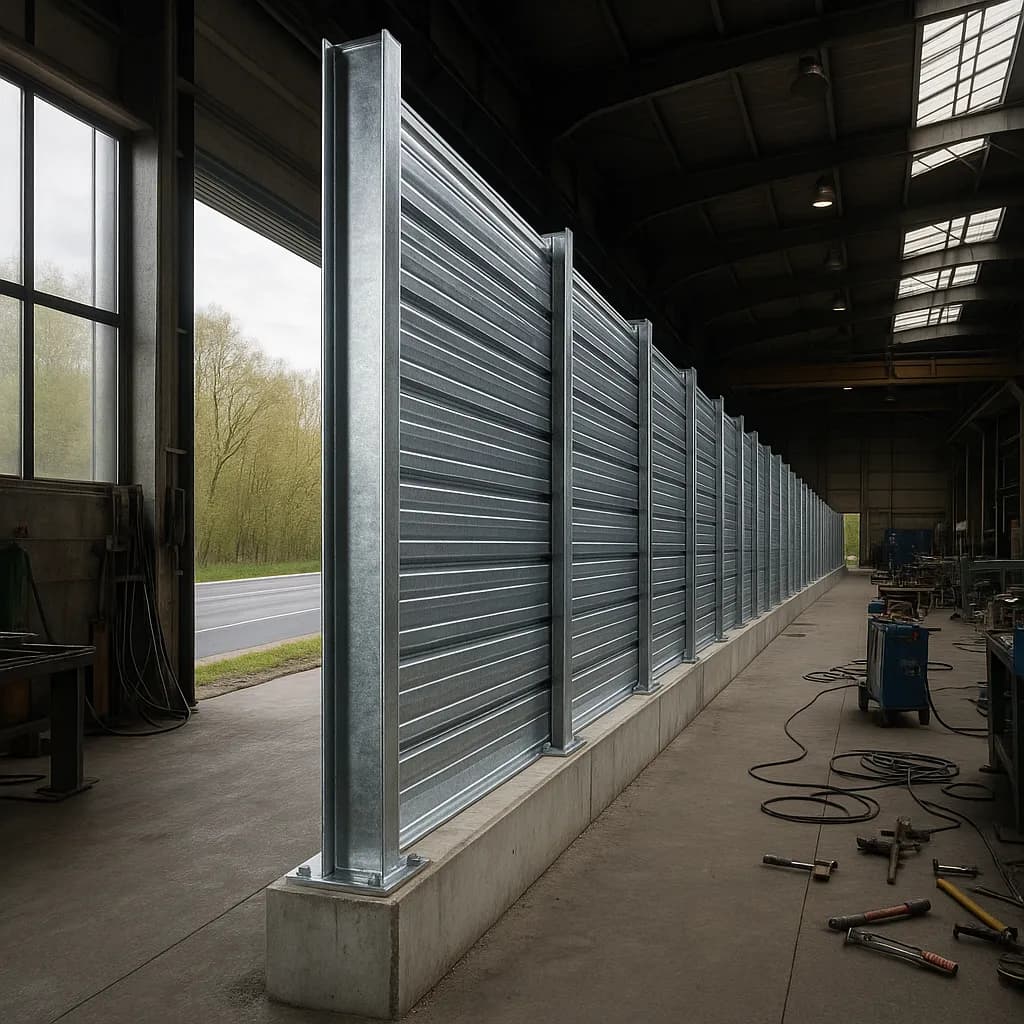 Écran antibruit métallique le long d'une voie de circulation par les Ateliers Brucker