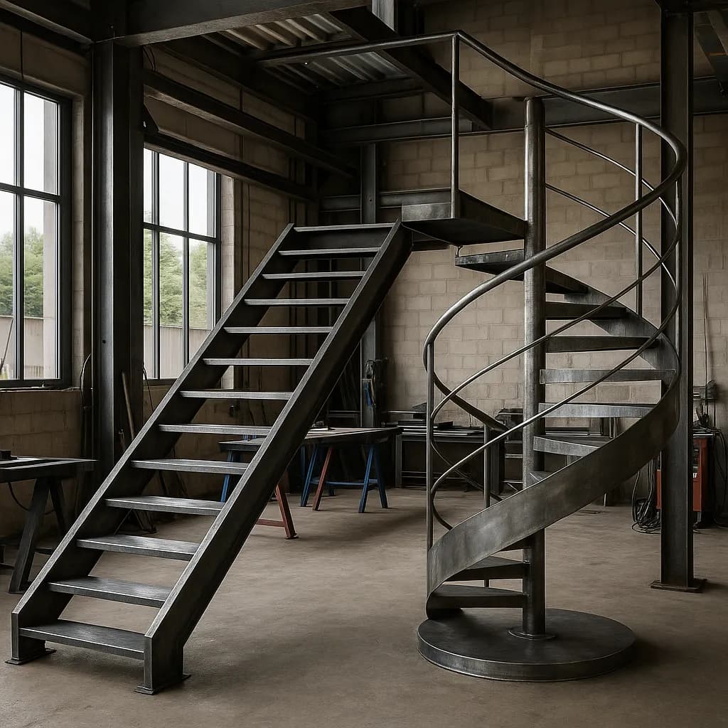 Escalier métallique sur mesure réalisé en atelier par les Ateliers Brucker