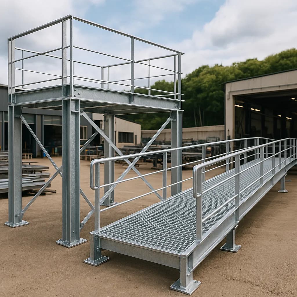 Terrasse et passerelle en acier galvanisé réalisées par les Ateliers Brucker